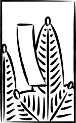 シンプルな花札の筆書きイラスト　睦月　松　赤短　1月　松に赤短