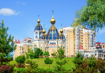 Fototapeta na wymiar Residential district Obolon in Kiev, Ukraine