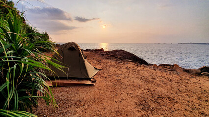 Camp beach sea and sunset in Sri Lanka