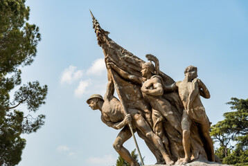 View of Monument to the Fallen located on the shore of lake Como in center of Cernobbio, Italy