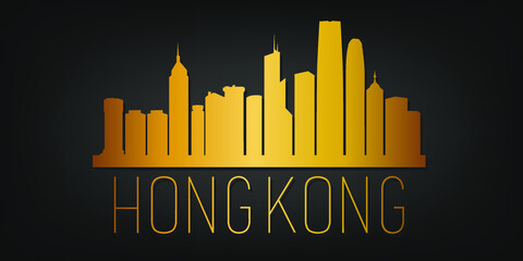 Obraz premium Hong Kong Gold Skyline City Silhouette Vector. Golden Design Luxury Style Icon Symbols. Travel and Tourism Famous Buildings.