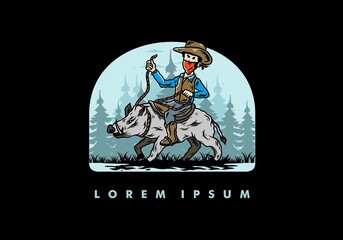Man riding a wild boar illustration