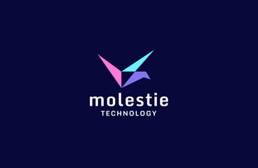 Tech bird colorful logo icon design template flat vector illustration