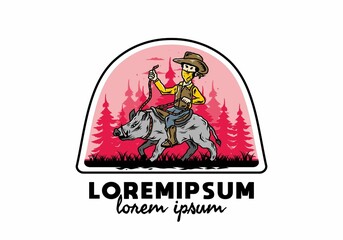 Man riding a wild boar illustration