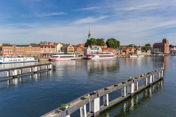 River Schlei and the harbor of historic town Kappeln, Germany - obrazy, fototapety, plakaty