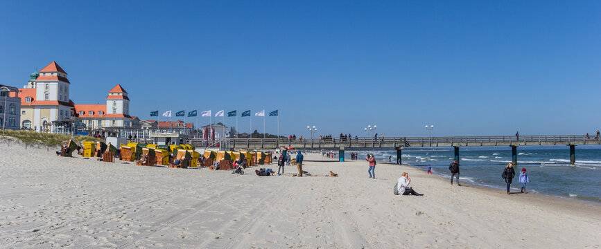 Panorama of the sea bridge and Kurhaus hotel in Binz on Rugen island, Germany