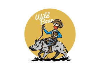Man riding a wild boar illustration