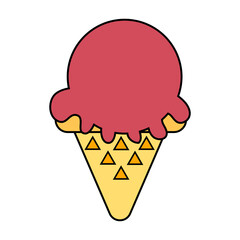  ice cream balls in the waffle cone isolated on white background. Vector flat outline icon. Comic character in cartoon style illustration for t shirt design