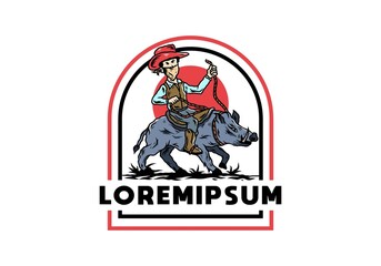 Fototapeta premium Man riding a wild boar illustration
