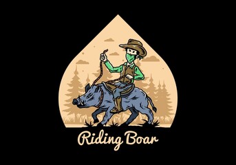 Man riding a wild boar illustration