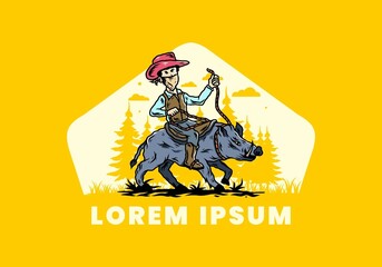 Man riding a wild boar illustration