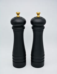 salt and pepper shakers, grinder, black, isolated white