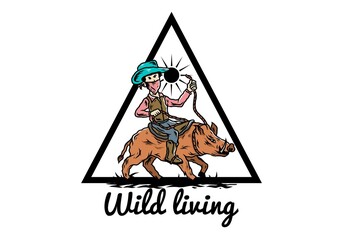 Man riding a wild boar illustration