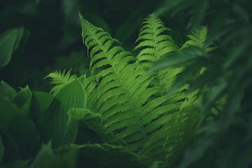 Ferns in garden, green background, bokeh green background, natural green backgrund, vintage.