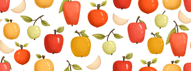 seamless pattern with fruits, red and green apples, cute illustration, print and design