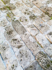 Wall and floor made of old stone material, background image.