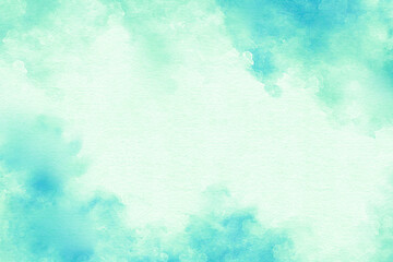 Turquoise, green background. Olive soft and bright ink texture. Natural colors. Template for banner. High Resolution watercolor texture. Brushstroke. Copy space for banner, design, poster, backdrop.