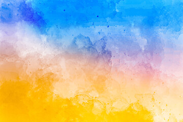 Yellow, purple, orange, pink, white abstract background texture. Copy space for banner, design, poster, backdrop. High resolution colorful watercolor texture background. Hand painted texture.