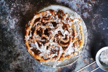 Homemade Carnival Funnel Cake, selective focus
