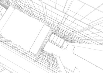 Architectural sketch of modern building