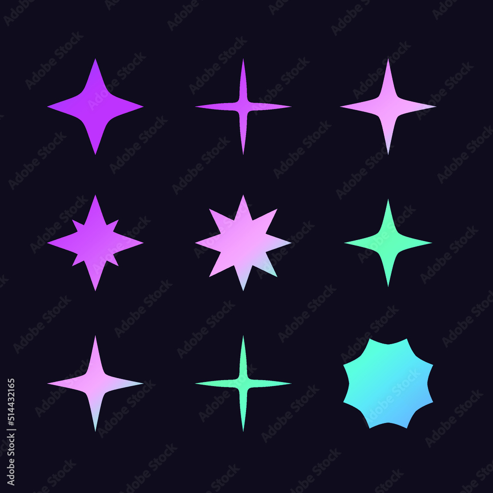 Aufkleber set of stars and sparkles. abstract design elements.