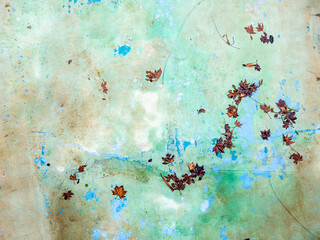 Empty pool floor with leaves on it.