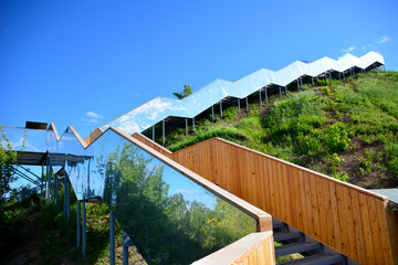 Fototapeta premium staircase in shape of zigzag going up to the sky