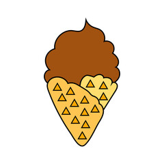  ice cream balls in the waffle cone isolated on white background. Vector flat outline icon. Comic character in cartoon style illustration for t shirt design