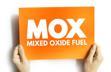 MOX - mixed oxide fuel acronym on card, abbreviation concept background