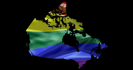Canada country territory outline shape with LGBT rainbow flag on black background