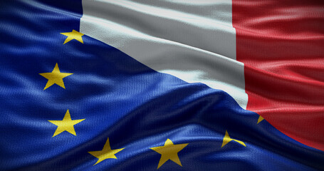 France and European Union flag background. Relationship between country government and EU. 3D illustration