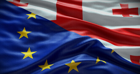 Georgia and European Union flag background. Relationship between country government and EU. 3D illustration