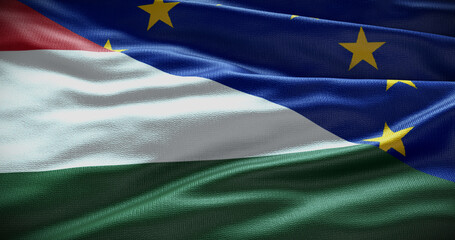 Hungary and European Union flag background. Relationship between country government and EU. 3D illustration