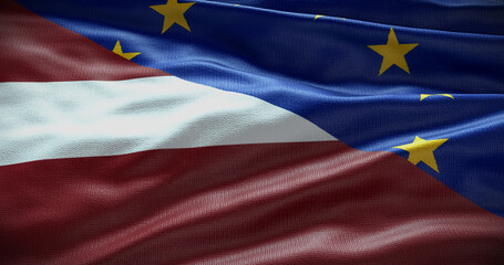 Latvia and European Union flag background. Relationship between country government and EU. 3D illustration