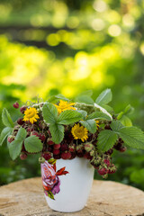 berries and flowers in a vase, summer still life