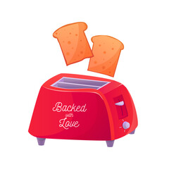 Red retro toaster and toasted bread isolated on a white background. Vector flat cartoon illustration.