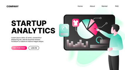 Startup Analytics Company. Website Landing Page Mockup. Vector illustration