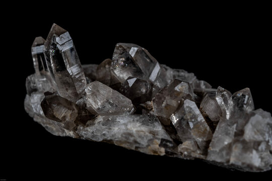 Clear Quartz Crystals On Black Background