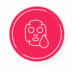White line Facial cosmetic mask icon isolated on white background. Cosmetology, medicine and health care. Red circle button. Vector