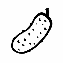 Doodle cucumber. Sketch vegetable on white background. Hand-drawn fresh fruit. The symbol of healthy eat, wholesome food, eco nutrition, gardening, pickle, vegetarian menu. Vector outline illustration