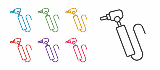 Set line Tooth drill icon isolated on white background. Dental handpiece for drilling and grinding tools. Set icons colorful. Vector