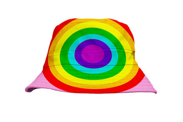 Colorful bucket hats for fashion shoots on a white background.