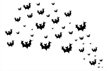 Happy Halloween. Bats fly in the sky. A flock of bats flying on a white background 