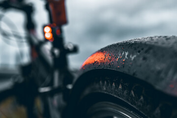 Bike closeup in a rainy weather