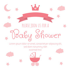 Fototapeta na wymiar baby girl shower pink cute card