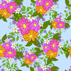Seamless children color. Floral design, large inflorescences. Chamomile bouquet.