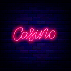 Casino lettering neon inscription. Big slots and gambling. Night club signboard. Vector stock illustration