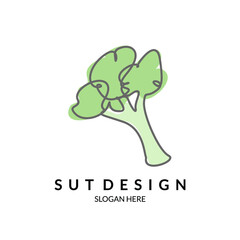 line art and watercolor broccoli illustration for food health logo