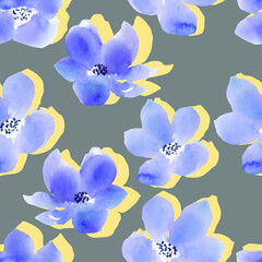delicate watercolor flowers vector seamless pattern