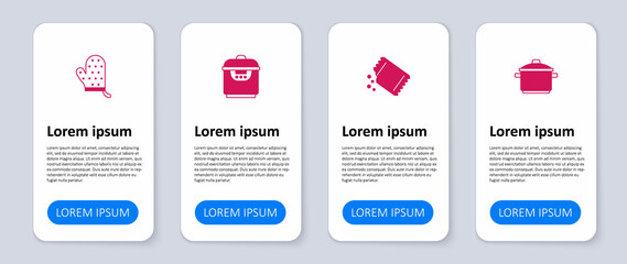 Set Cooking pot, Packet of pepper, Slow cooker and Oven glove. Business infographic template. Vector